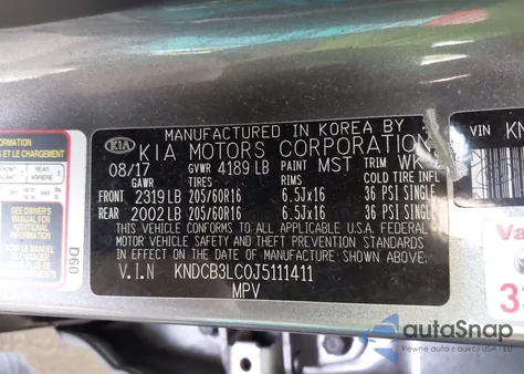 2018 Kia Niro Lx из США, поврежденный, VIN KNDCB3LC0J5111411